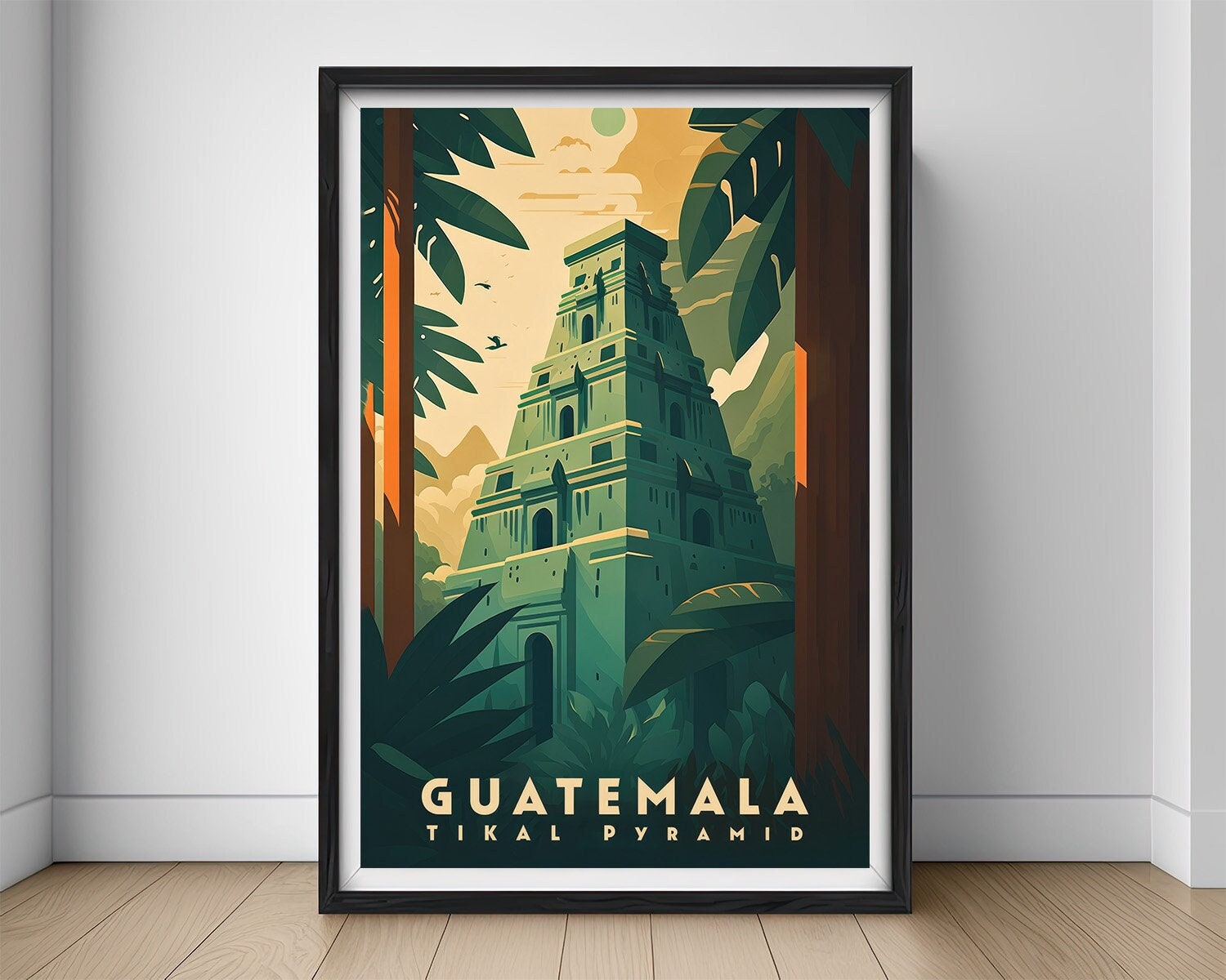 Framed Guatemala Travel Poster in Portrait orientation, minimal background, close up wall art print 1