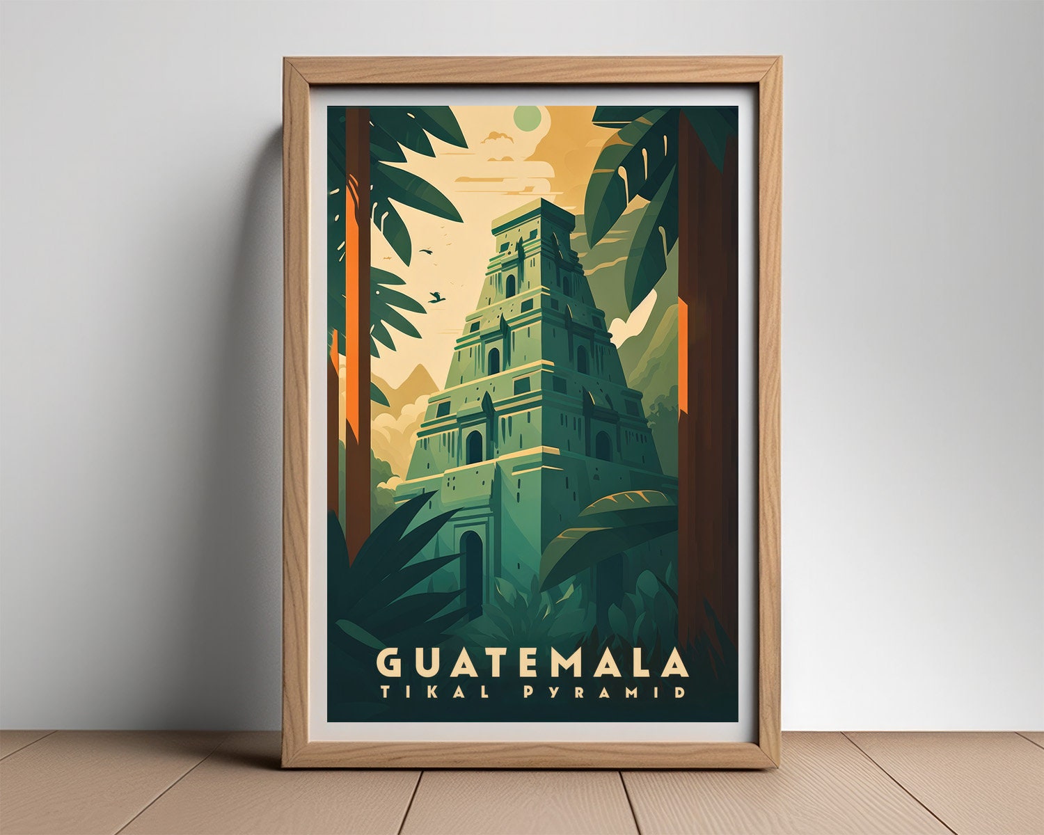 Framed Guatemala Travel Poster in Portrait orientation, minimal background, close up wall art print 2