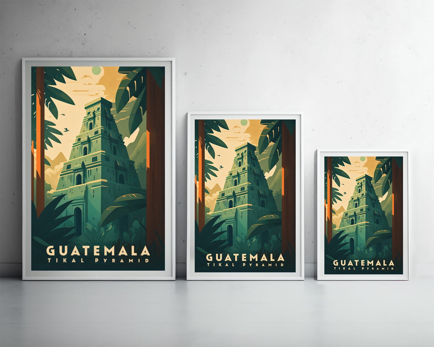 Framed Guatemala Travel Poster in Portrait orientation, minimal background, close up wall art print 4