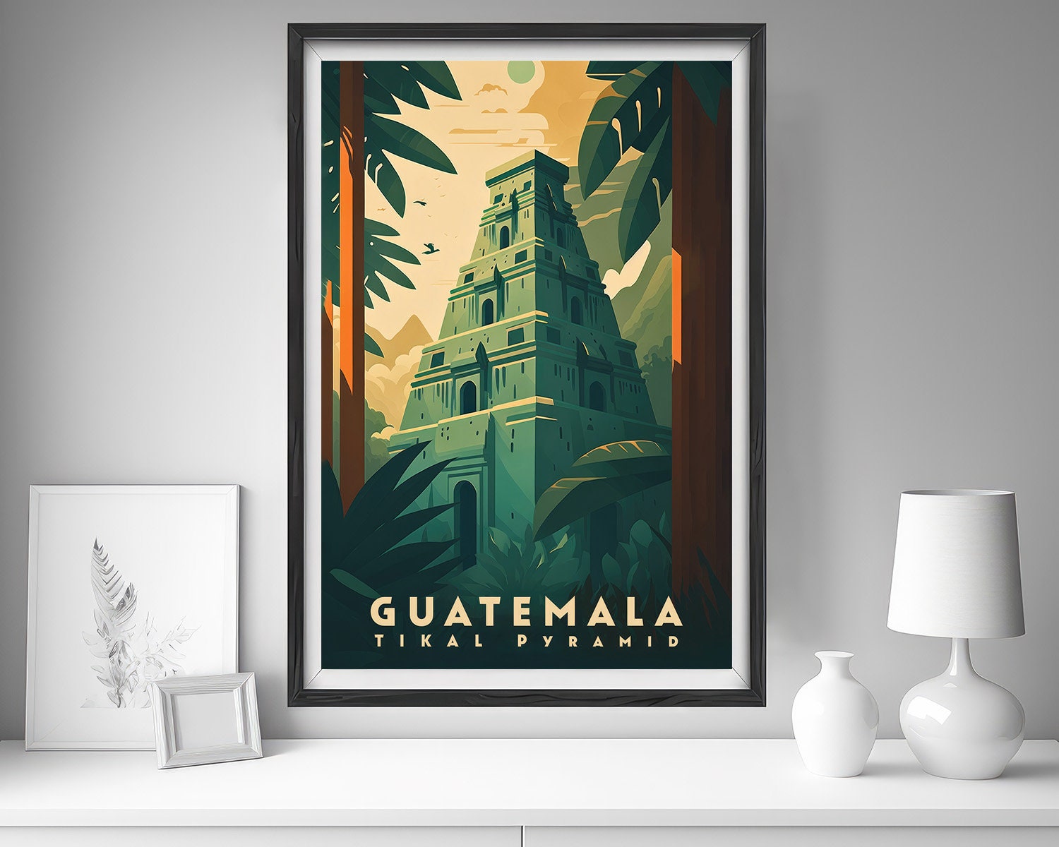 Framed Guatemala Travel Poster in Portrait orientation, minimal background, close up wall art print 5
