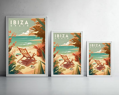 Framed Ibiza Spain Travel Poster in Portrait orientation, minimal background, close up wall art print 3