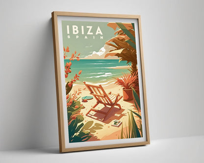 Framed Ibiza Spain Travel Poster in Portrait orientation, minimal background, close up wall art print 4