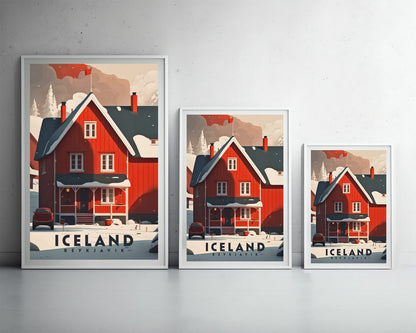 Framed Iceland Reykjavik Travel Poster in Portrait orientation, minimal background, close up wall art print 3