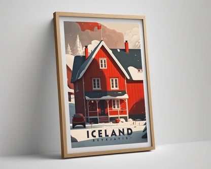 Framed Iceland Reykjavik Travel Poster in Portrait orientation, minimal background, close up wall art print 4