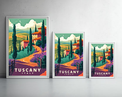 Framed Italy Tuscany Travel Poster in Portrait orientation, minimal background, close up wall art print 3