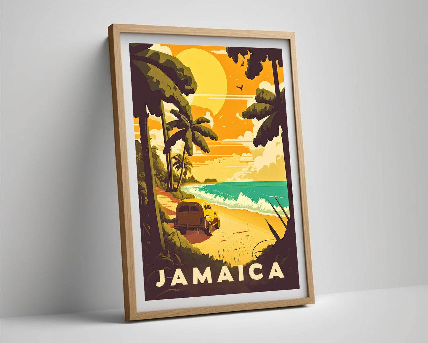 Framed Jamaica Travel Poster in Portrait orientation, minimal background, close up wall art print 4