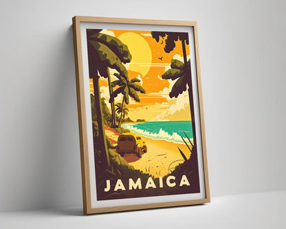 Framed Jamaica Travel Poster in Portrait orientation, minimal background, close up wall art print 4