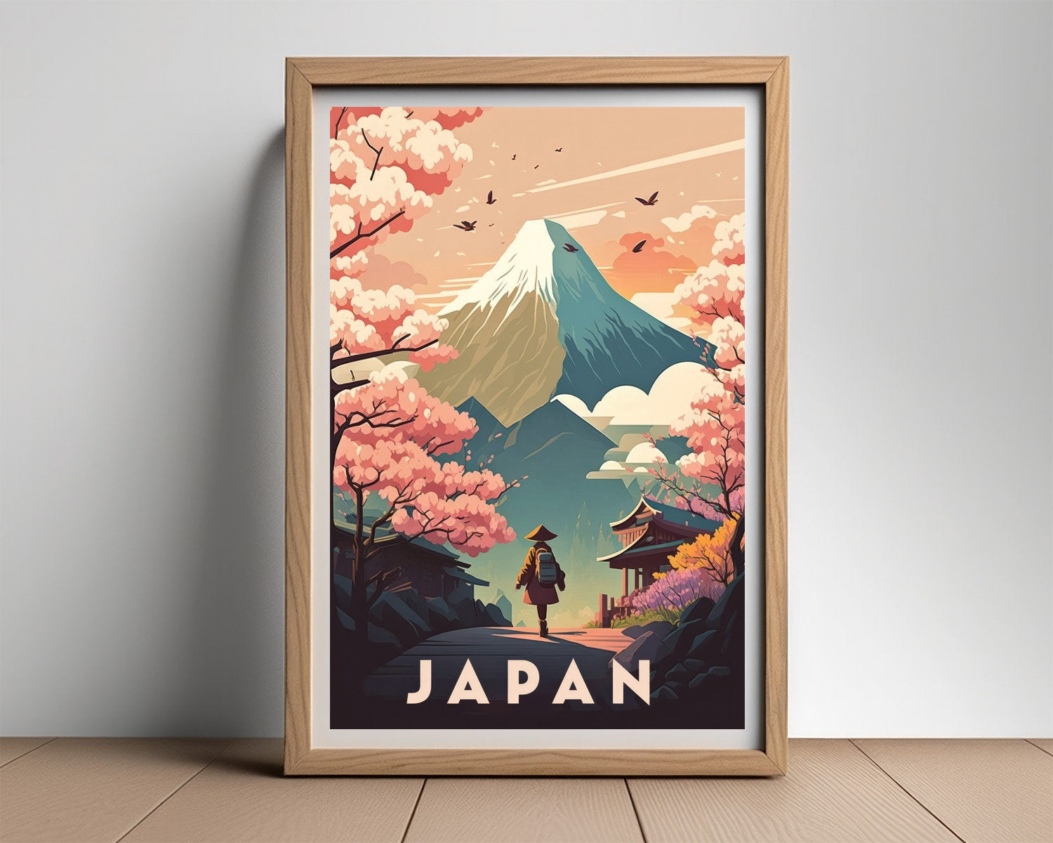 Framed Japan Travel Poster in Portrait orientation, minimal background, close up wall art print 2