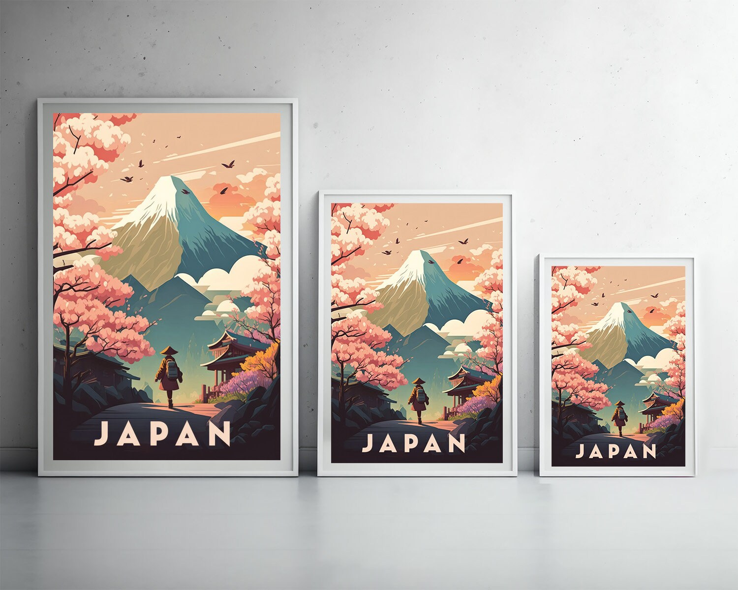 Framed Japan Travel Poster in Portrait orientation, minimal background, close up wall art print 3
