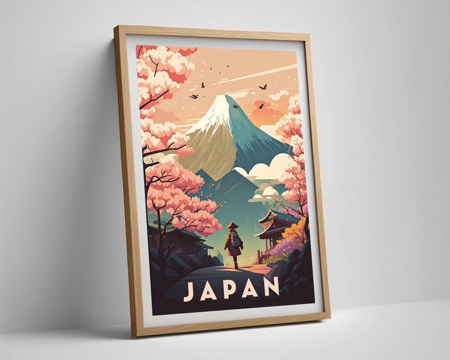 Framed Japan Travel Poster in Portrait orientation, minimal background, close up wall art print 4