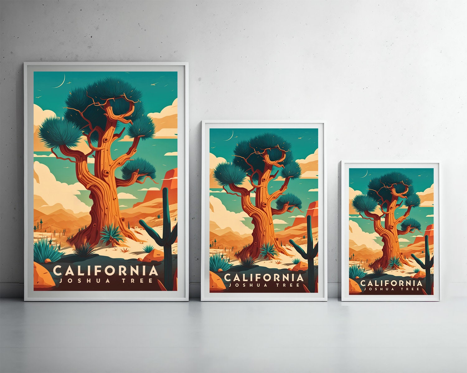 Framed Joshua Tree California Travel Poster in Portrait orientation, minimal background, close up wall art print 3
