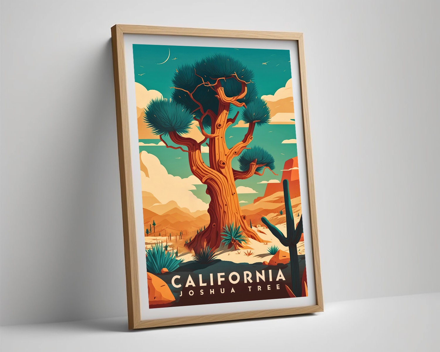Framed Joshua Tree California Travel Poster in Portrait orientation, minimal background, close up wall art print 4