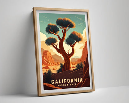 Framed Joshua Tree Travel Poster in Portrait orientation, minimal background, close up wall art print 4