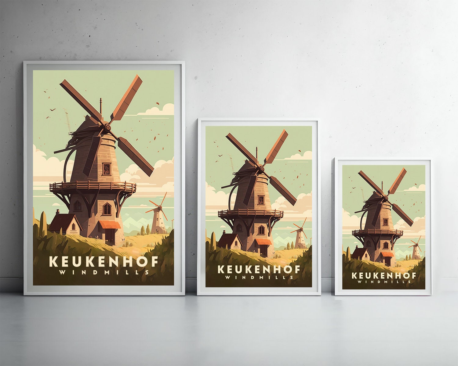 Framed Keukenhof Netherlands Travel Poster in Portrait orientation, minimal background, close up wall art print 3