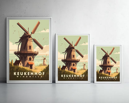 Framed Keukenhof Netherlands Travel Poster in Portrait orientation, minimal background, close up wall art print 3