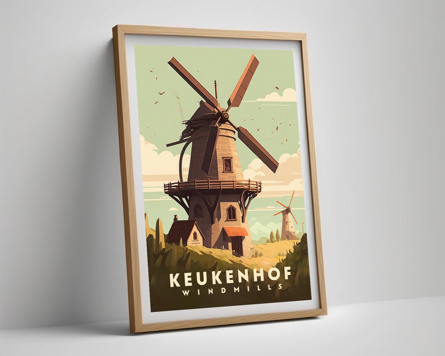 Framed Keukenhof Netherlands Travel Poster in Portrait orientation, minimal background, close up wall art print 4
