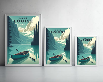 Framed Lake Louise Alberta Canada Travel Poster in Portrait orientation, minimal background, close up wall art print 3