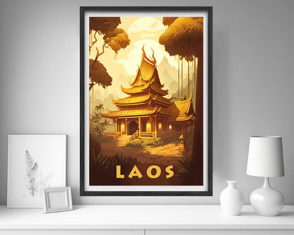 Framed Laos Travel Poster in Portrait orientation, minimal background, close up wall art print 5