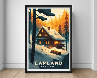 Framed Lapland Finland Travel Poster in Portrait orientation, minimal background, close up wall art print 1