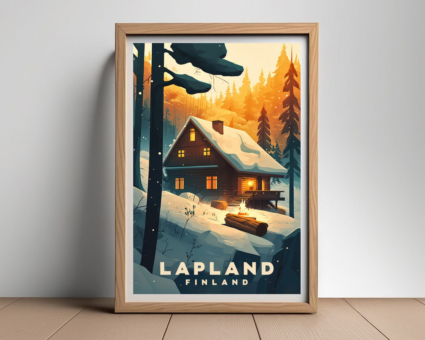 Framed Lapland Finland Travel Poster in Portrait orientation, minimal background, close up wall art print 2