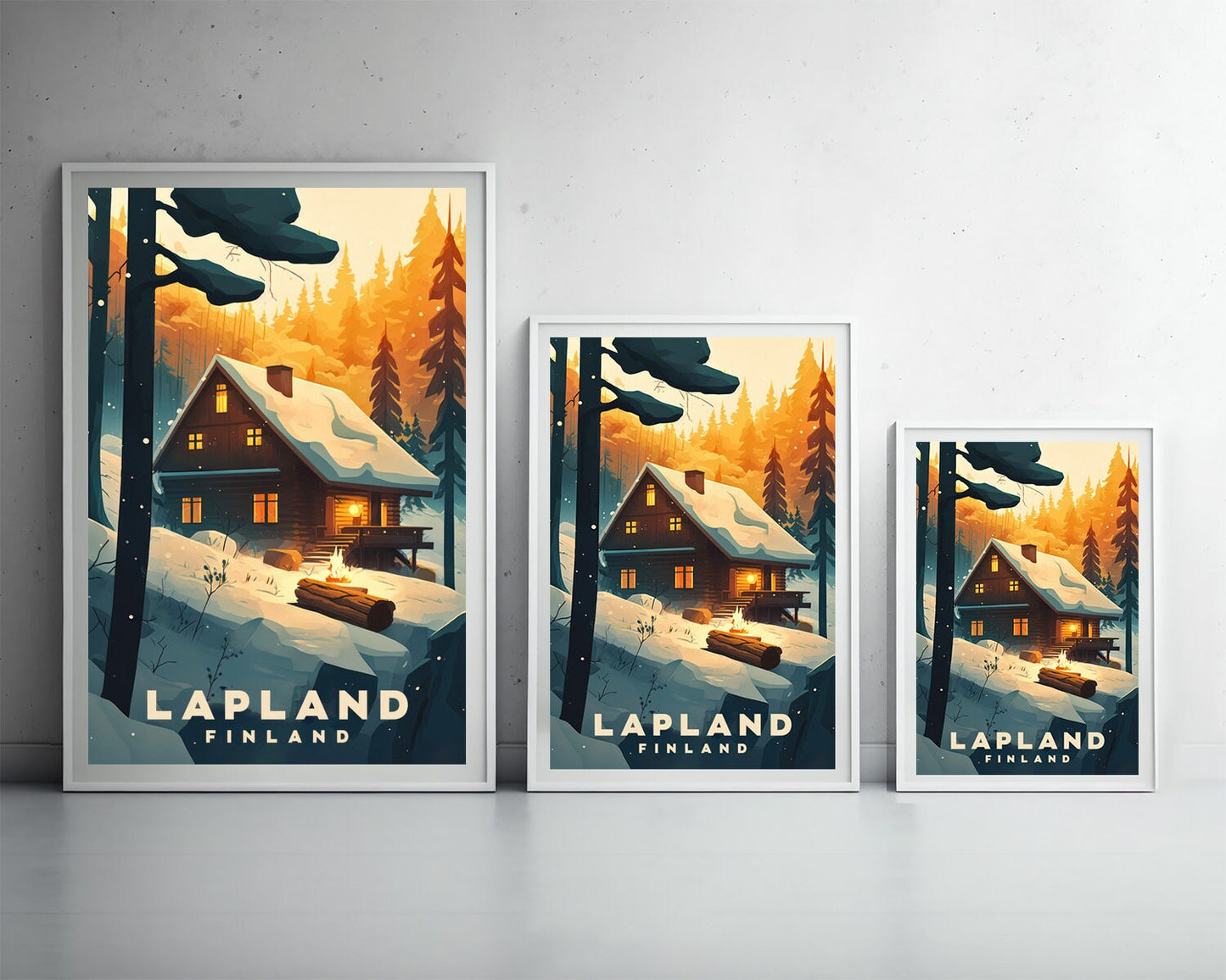 Framed Lapland Finland Travel Poster in Portrait orientation, minimal background, close up wall art print 3