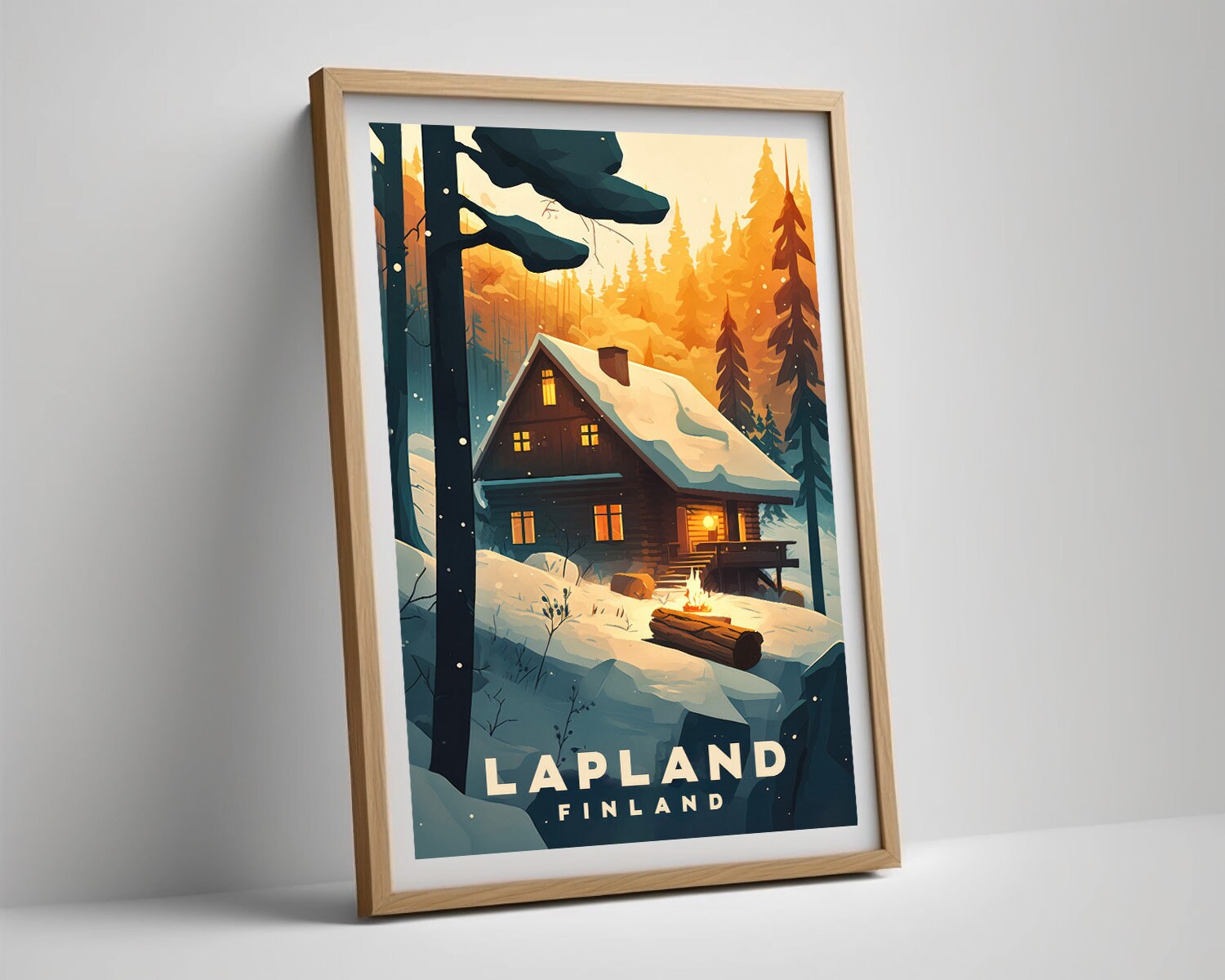 Framed Lapland Finland Travel Poster in Portrait orientation, minimal background, close up wall art print 4