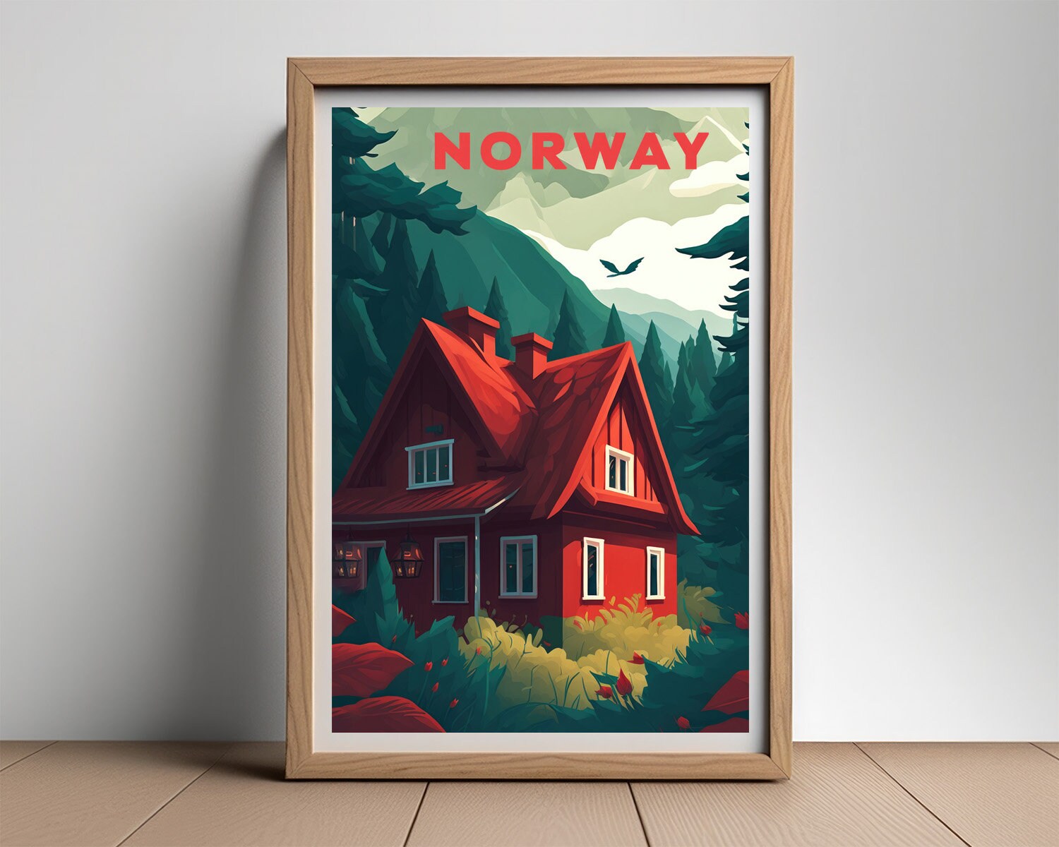 Framed Lofoten Islands Norway Travel Poster in Portrait orientation, minimal background, close up wall art print 2