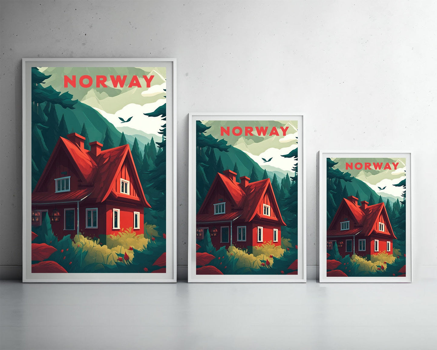Framed Lofoten Islands Norway Travel Poster in Portrait orientation, minimal background, close up wall art print 3