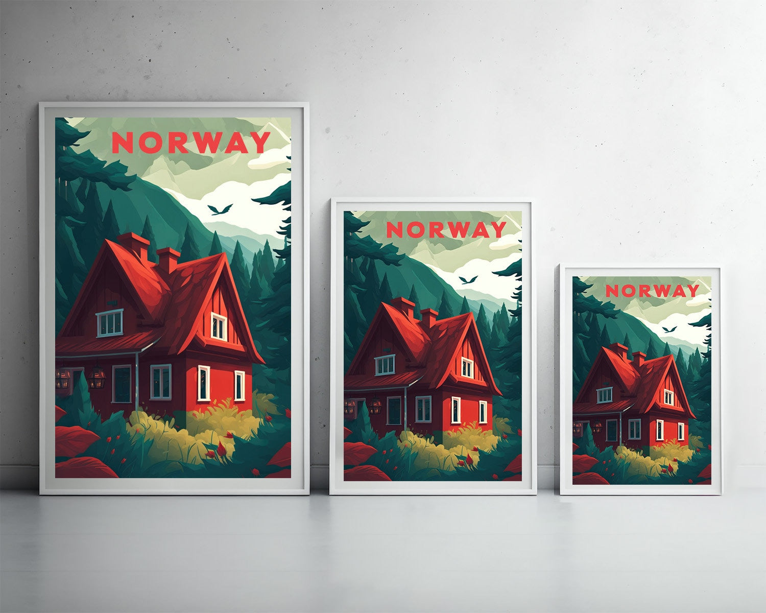 Framed Lofoten Islands Norway Travel Poster in Portrait orientation, minimal background, close up wall art print 3