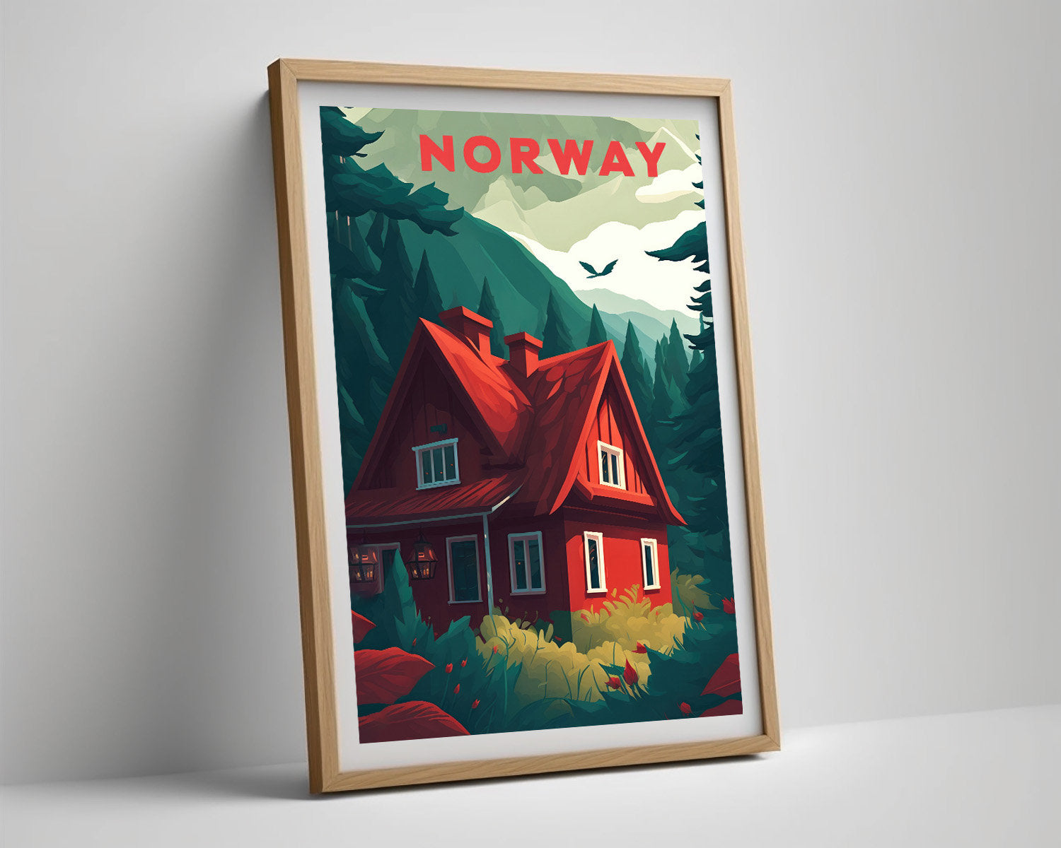 Framed Lofoten Islands Norway Travel Poster in Portrait orientation, minimal background, close up wall art print 4