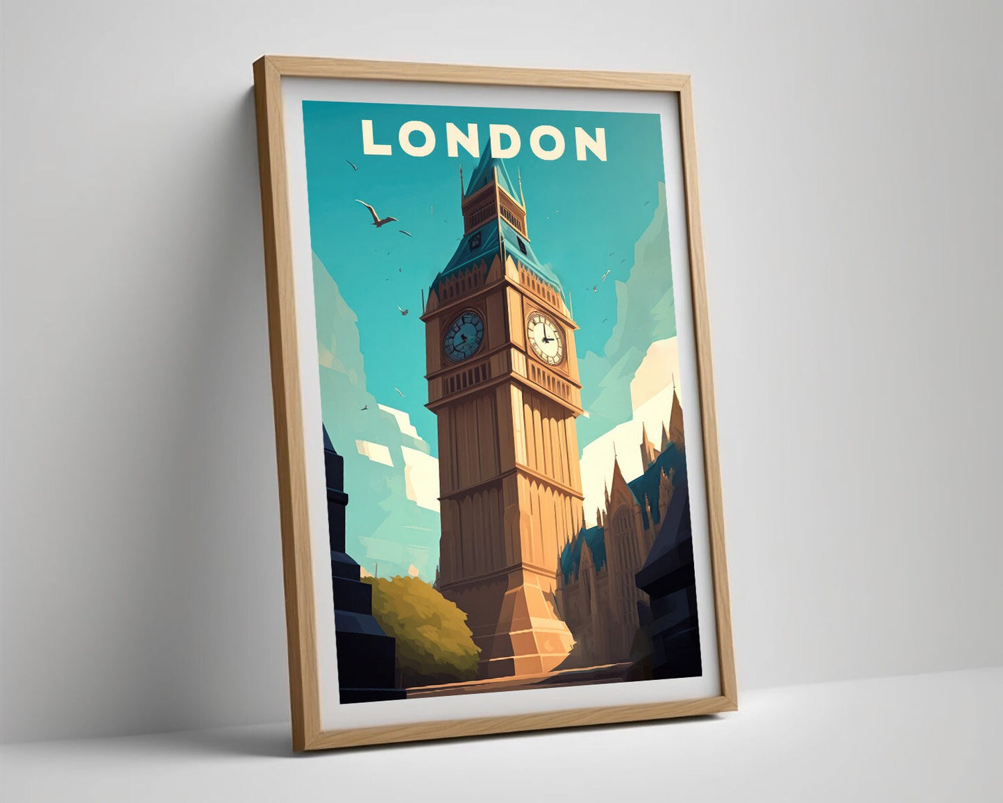 Framed London UK England Travel Poster in Portrait orientation, minimal background, close up wall art print 4