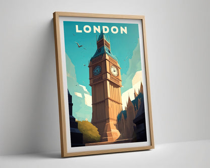 Framed London UK England Travel Poster in Portrait orientation, minimal background, close up wall art print 4