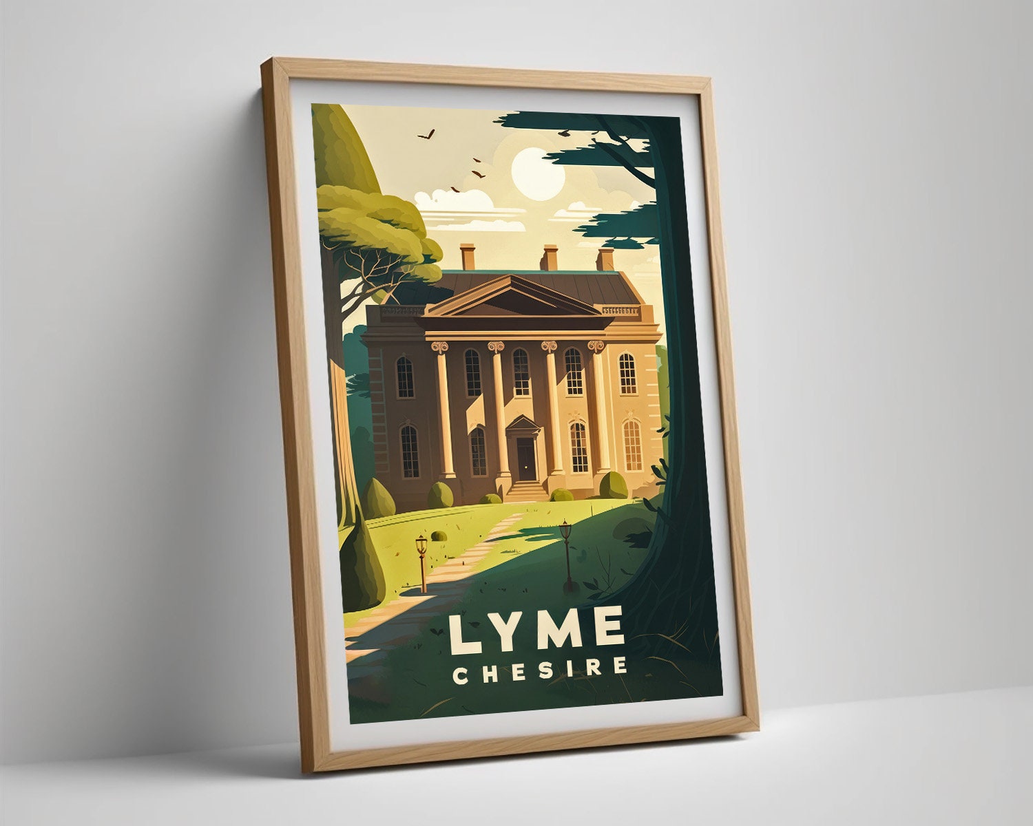 Framed Lyme Chesire Travel Poster in Portrait orientation, minimal background, close up wall art print 4