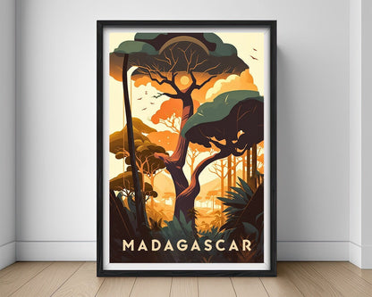 Framed Madagascar Travel Poster in Portrait orientation, minimal background, close up wall art print 1