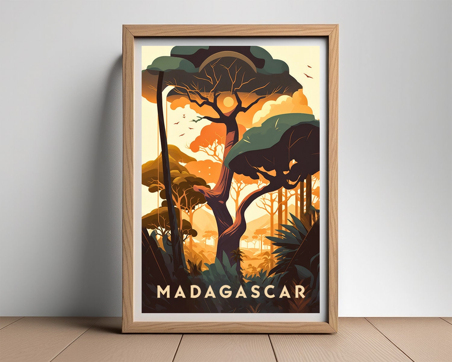 Framed Madagascar Travel Poster in Portrait orientation, minimal background, close up wall art print 2