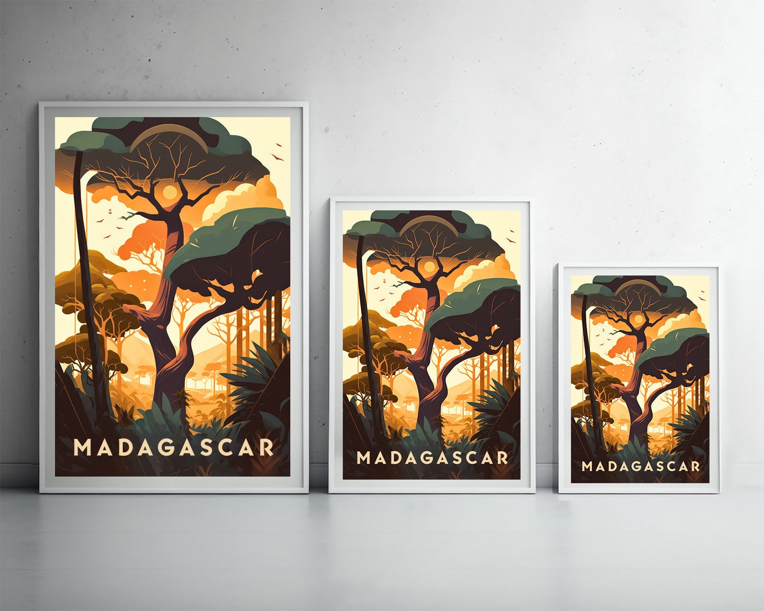 Framed Madagascar Travel Poster in Portrait orientation, minimal background, close up wall art print 3