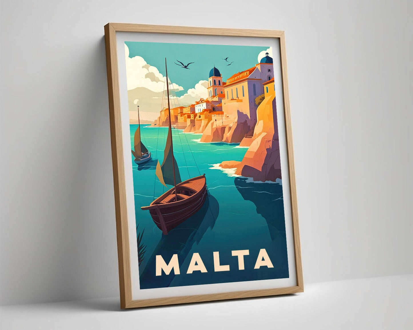Framed Malta Europe Travel Poster in Portrait orientation, minimal background, close up wall art print 4