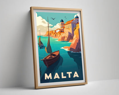 Framed Malta Europe Travel Poster in Portrait orientation, minimal background, close up wall art print 4