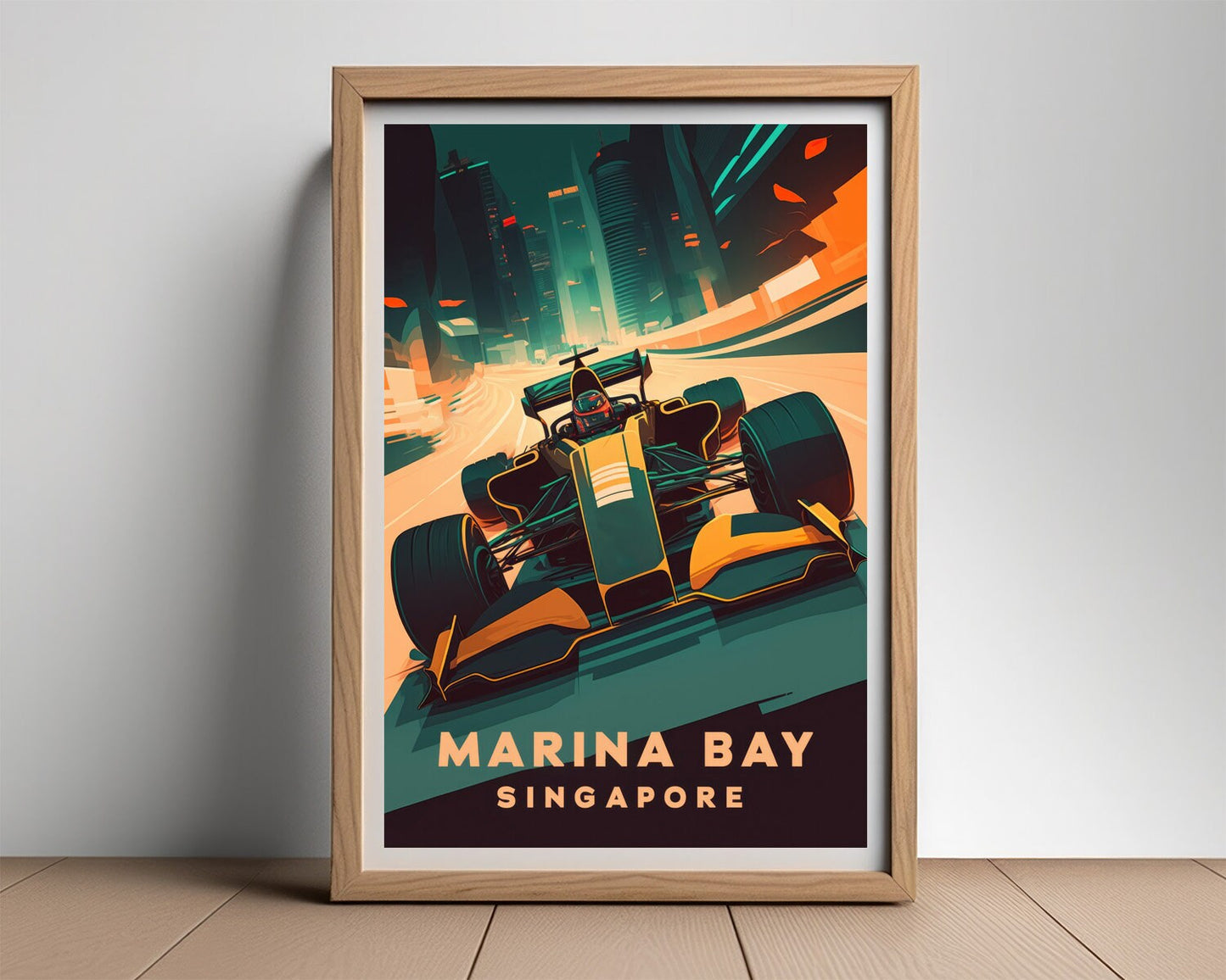 Framed Marina Bay Singapore Travel Poster in Portrait orientation, minimal background, close up wall art print 2