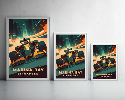 Framed Marina Bay Singapore Travel Poster in Portrait orientation, minimal background, close up wall art print 3