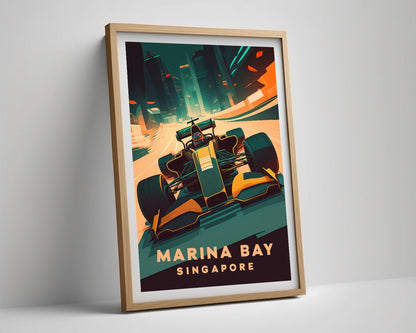 Framed Marina Bay Singapore Travel Poster in Portrait orientation, minimal background, close up wall art print 4