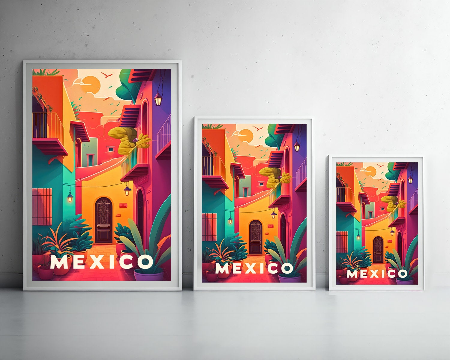 Framed Mexico Travel Poster in Portrait orientation, minimal background, close up wall art print 3