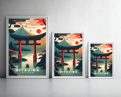 Framed Miyajima Island Japan Travel Poster in Portrait orientation, minimal background, close up wall art print 3