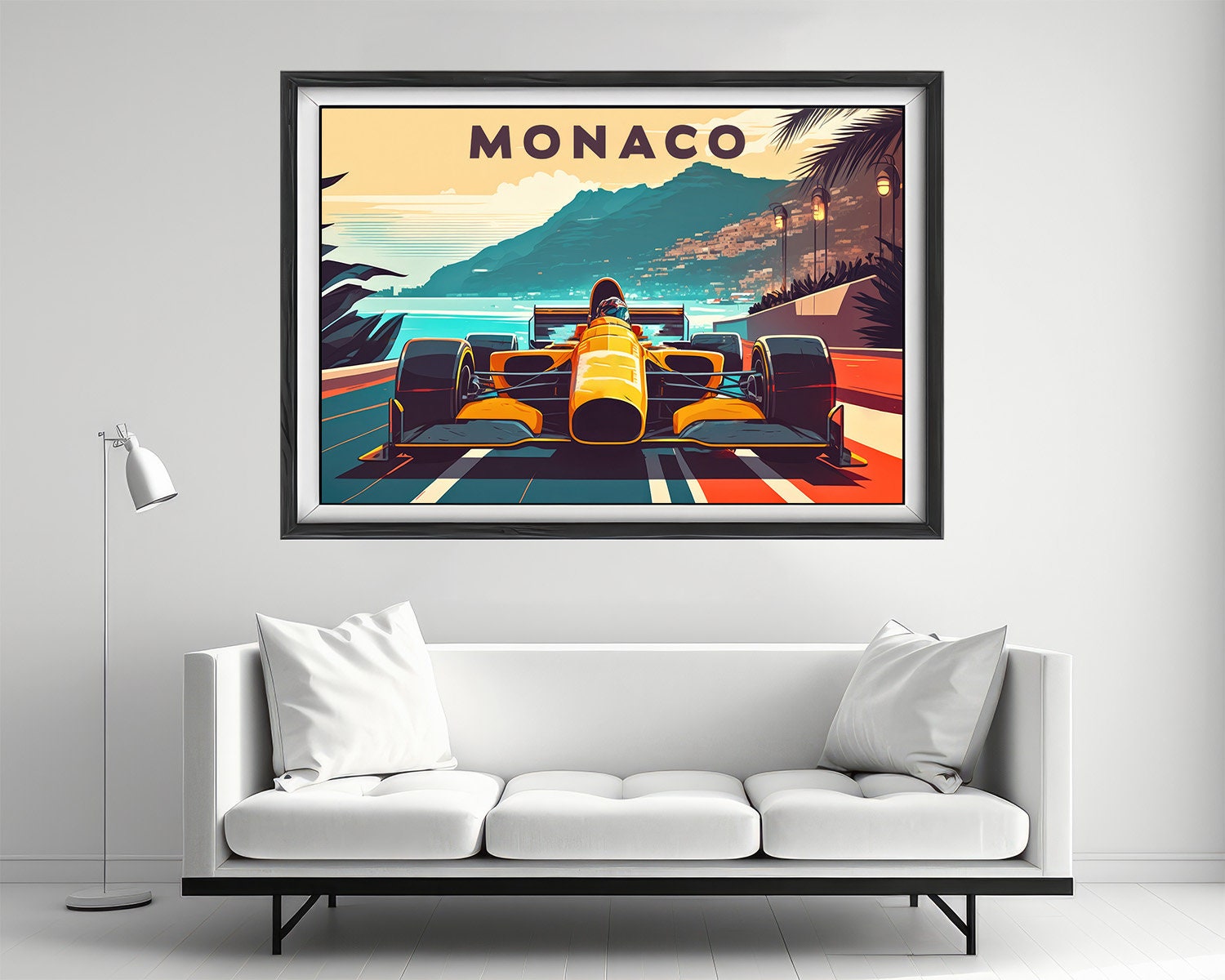 Framed Monaco French Riviera Travel Poster in Landscape orientation, minimal background, close up wall art print 2