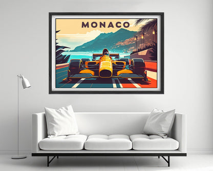 Framed Monaco French Riviera Travel Poster in Landscape orientation, minimal background, close up wall art print 2