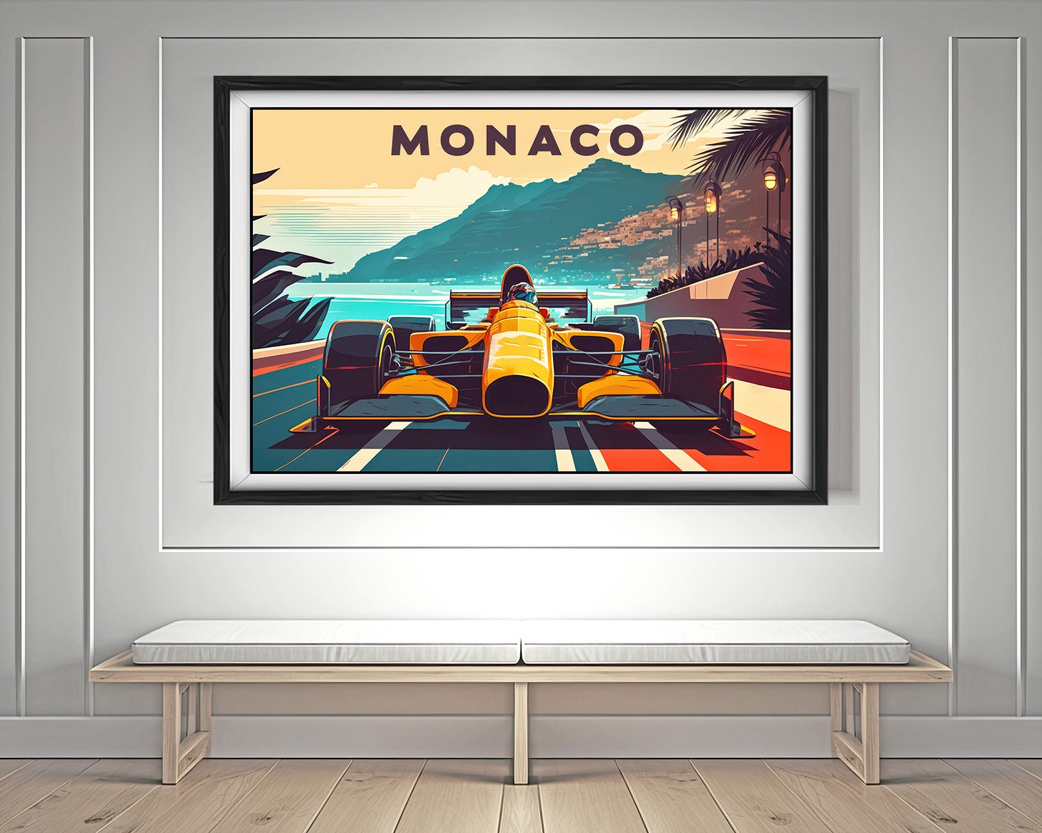 Framed Monaco French Riviera Travel Poster in Landscape orientation, minimal background, close up wall art print 3