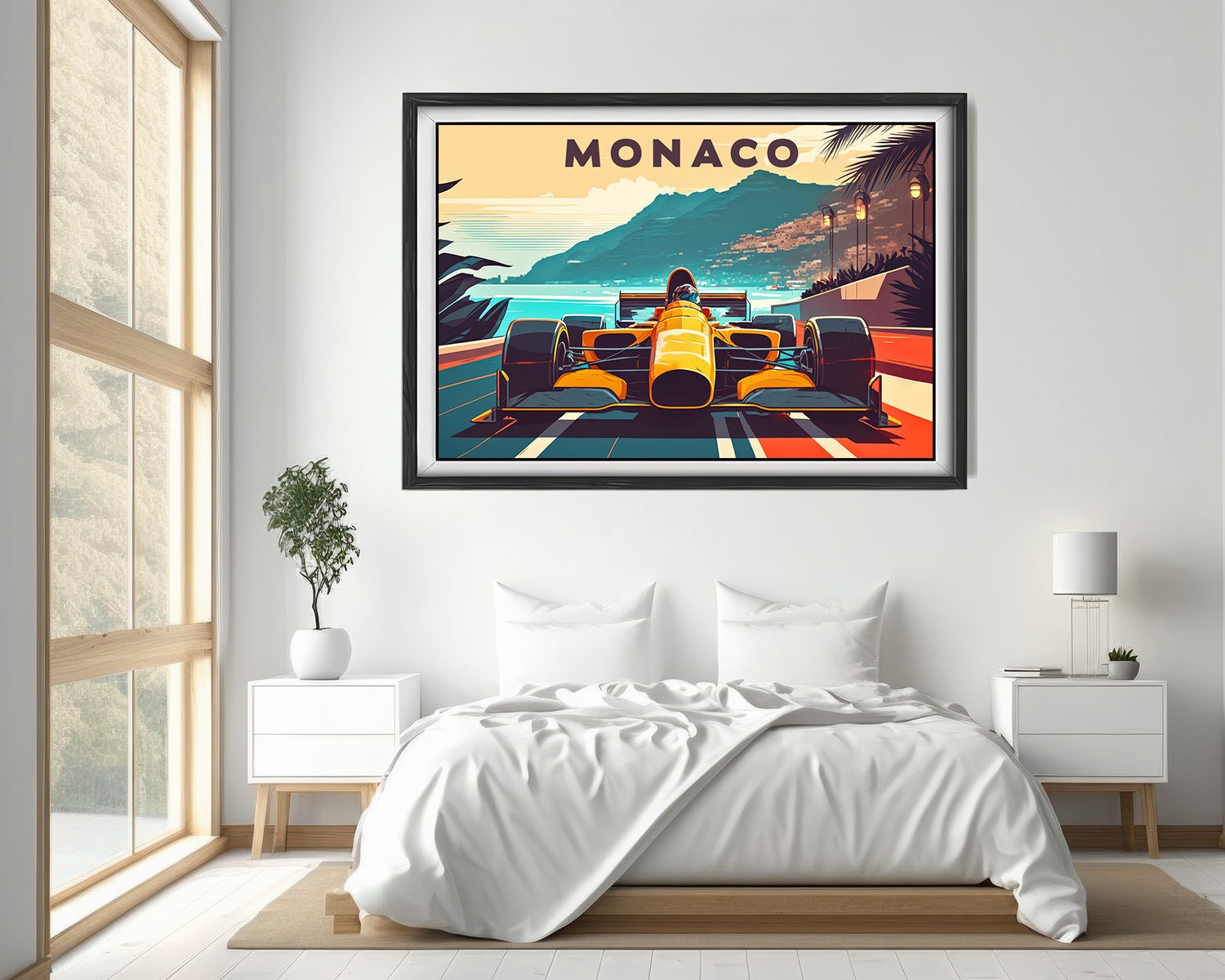 Framed Monaco French Riviera Travel Poster in Landscape orientation, minimal background, close up wall art print 4