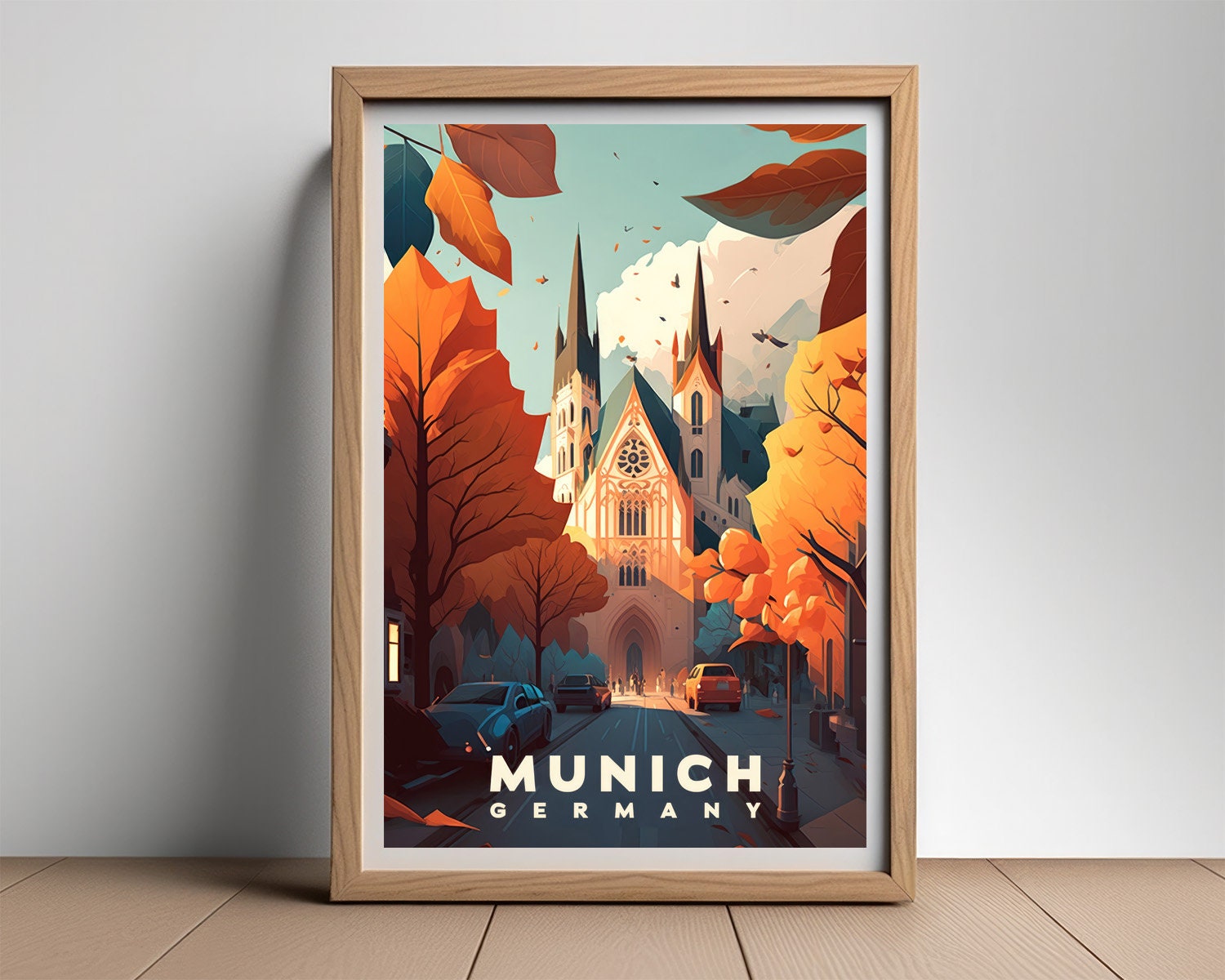 Framed Munich Germany Travel Poster in Portrait orientation, minimal background, close up wall art print 2