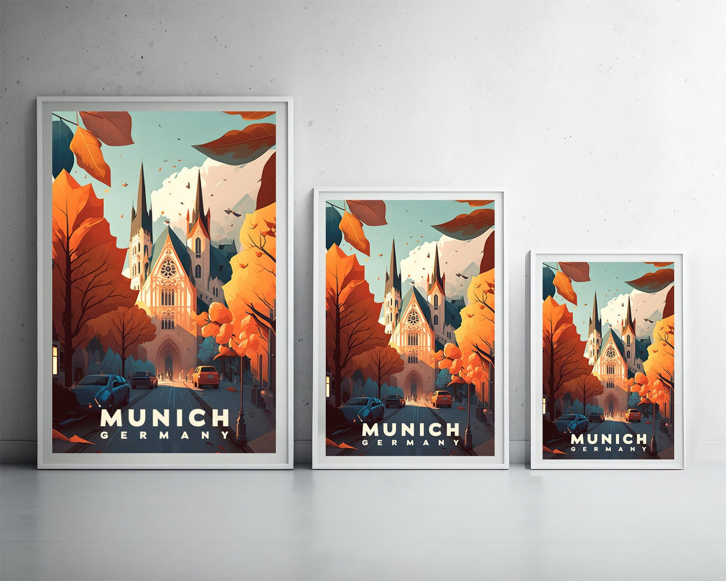 Framed Munich Germany Travel Poster in Portrait orientation, minimal background, close up wall art print 3
