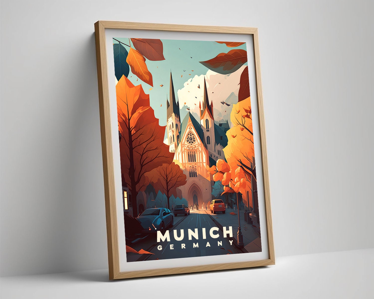 Framed Munich Germany Travel Poster in Portrait orientation, minimal background, close up wall art print 4